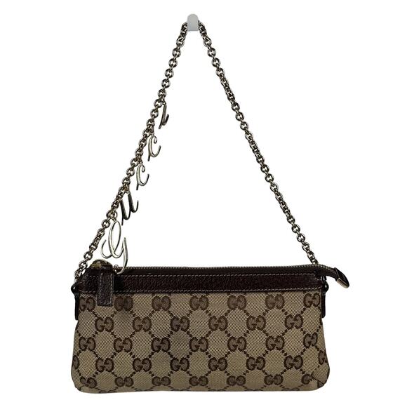 Gucci Vintage Brown Monogram Canvas Logo Chain Strap Evening Pochette Bag - Picture 1 of 9